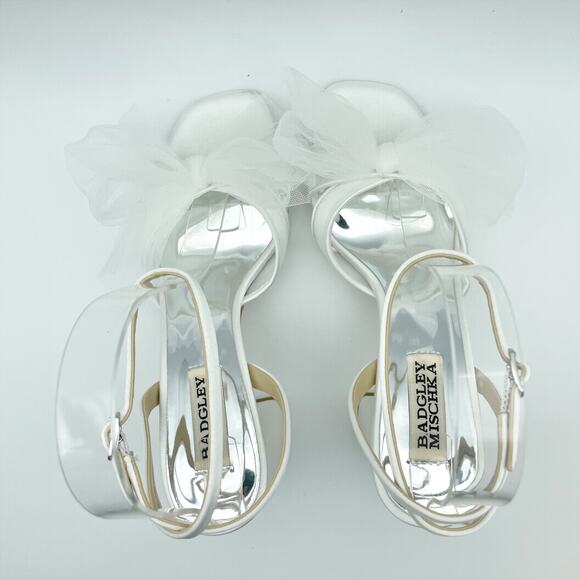 Badgley Mischka Tess Heeded Sandals US 8.5M EU 39 White Tulle Bow Bride NIB - Picture 10 of 12